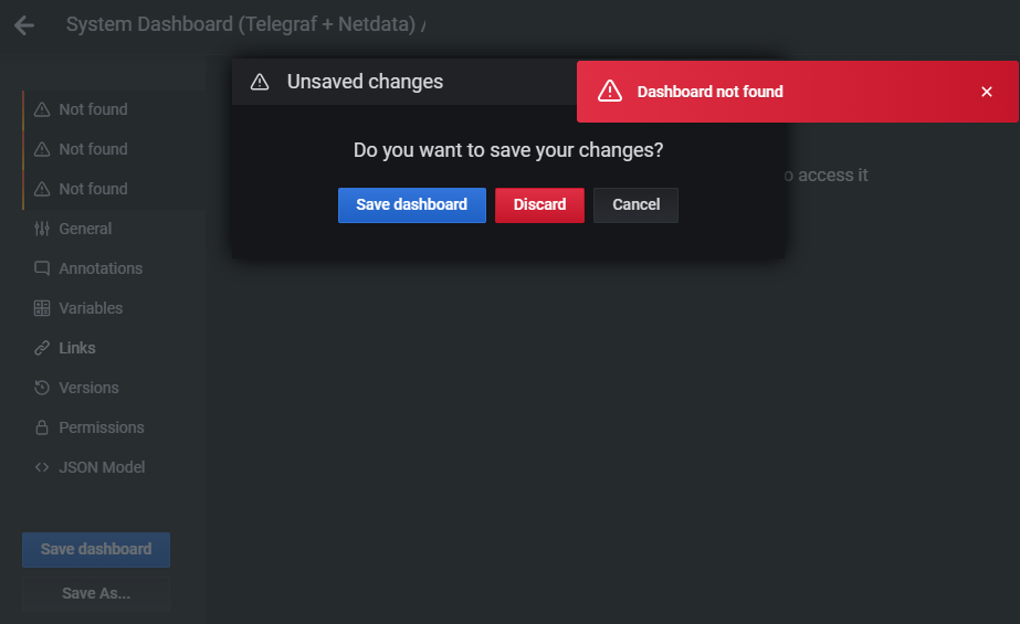 7.0.0beta3 Clicking Links on dashboard settings throws "dashboard not