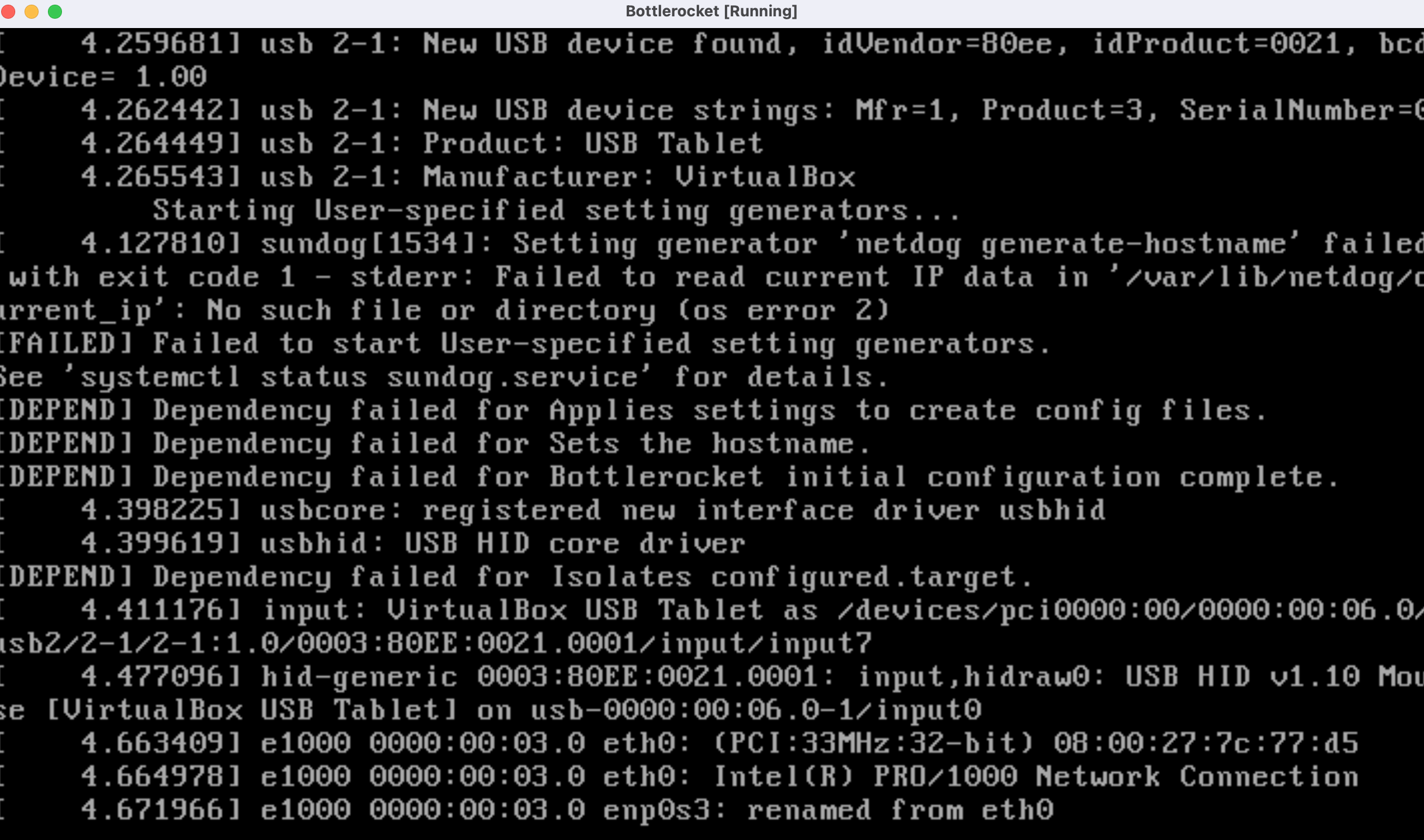VirtualBox Waiting for root device booting the image standalone · Issue 842 · bottlerocketos