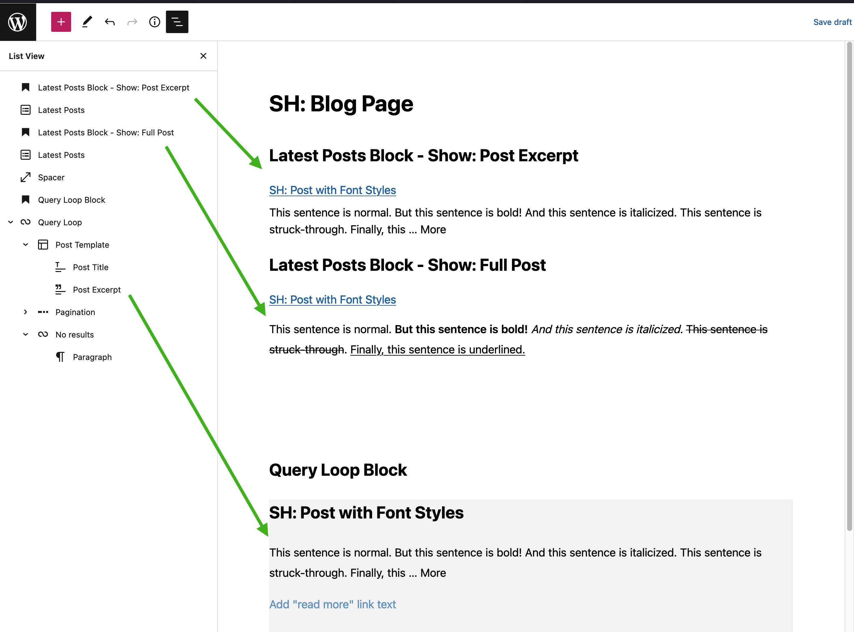 [Post Excerpts]: Add support to show font styling used in the post's ...