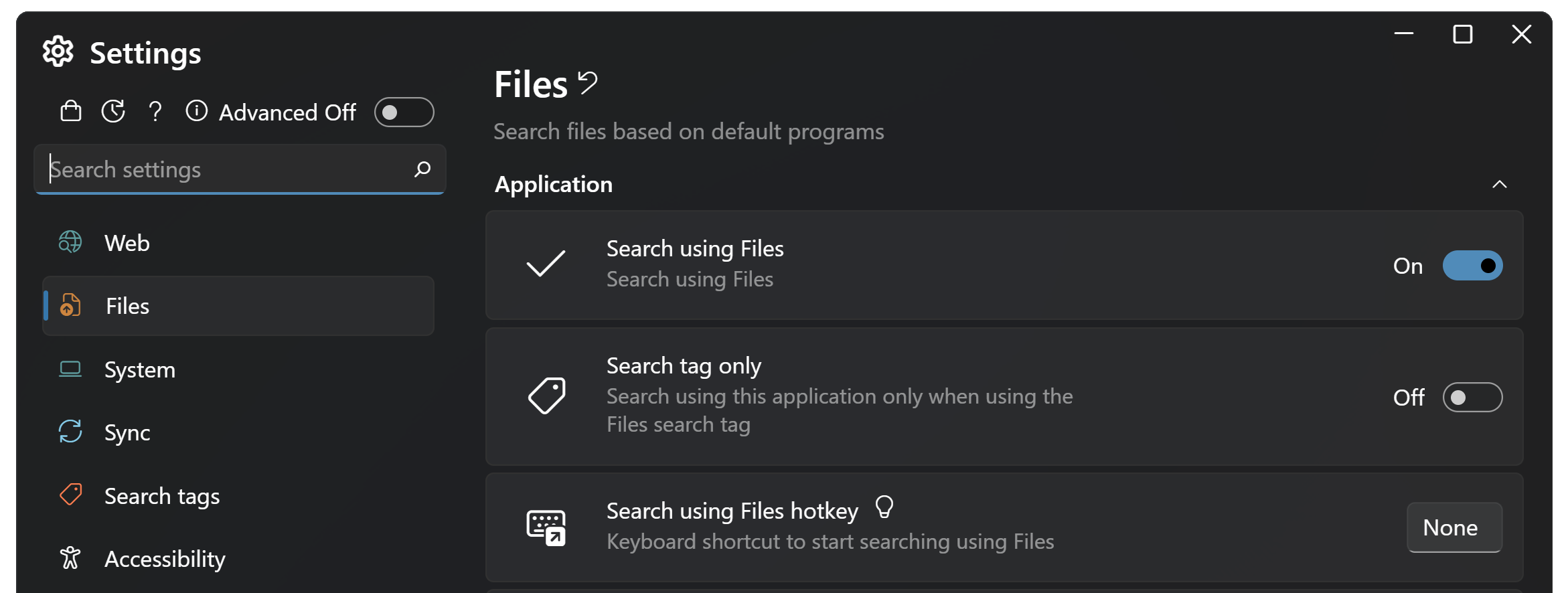 Search app settings