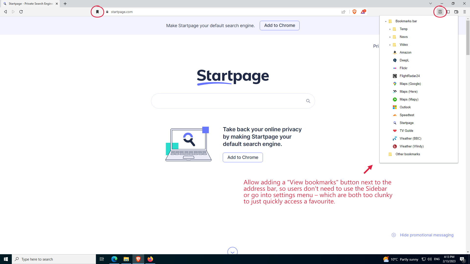 Allow Adding "View Bookmarks" Button to Address Bar · Issue 28475