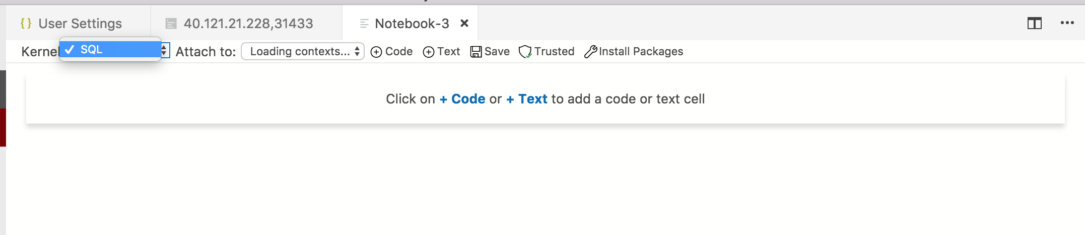 Notebook - Blocked from using SQL notebook as Attach to show Loading ...