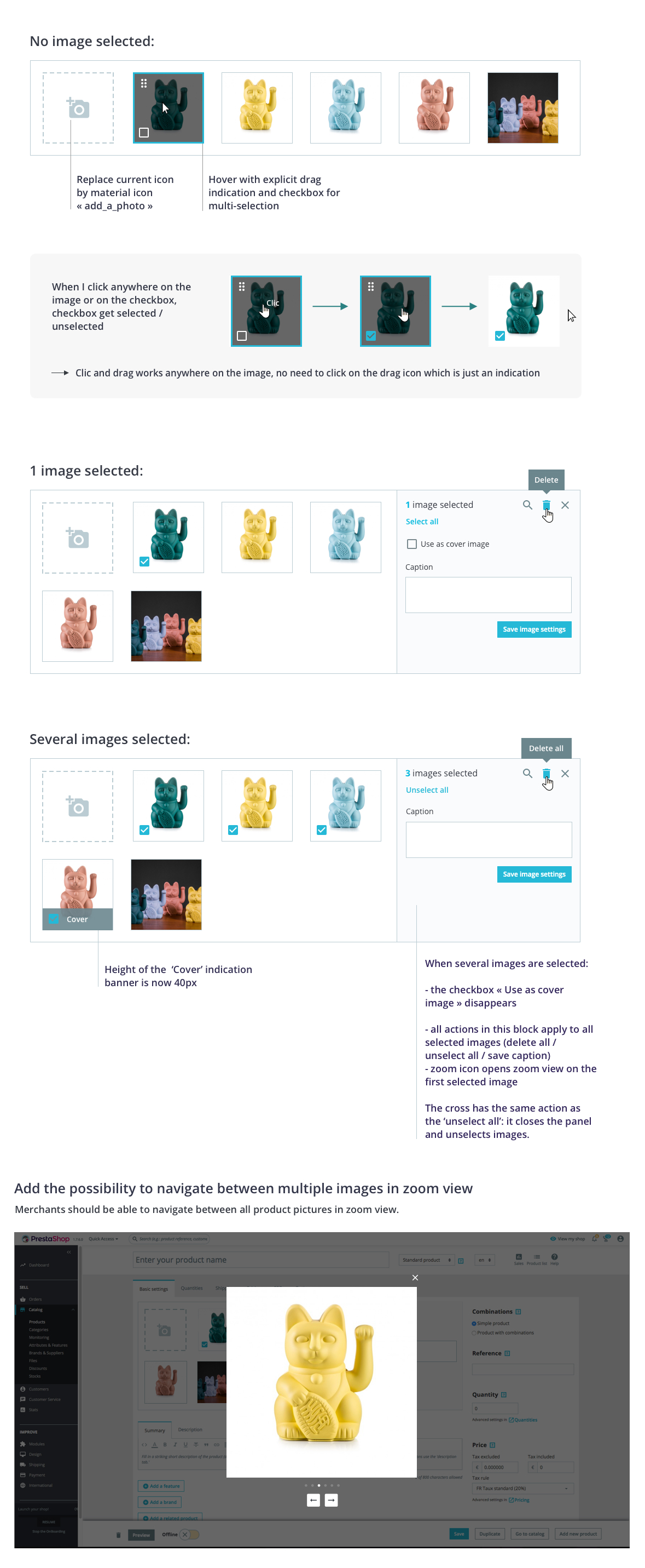 Design specs product images bloc