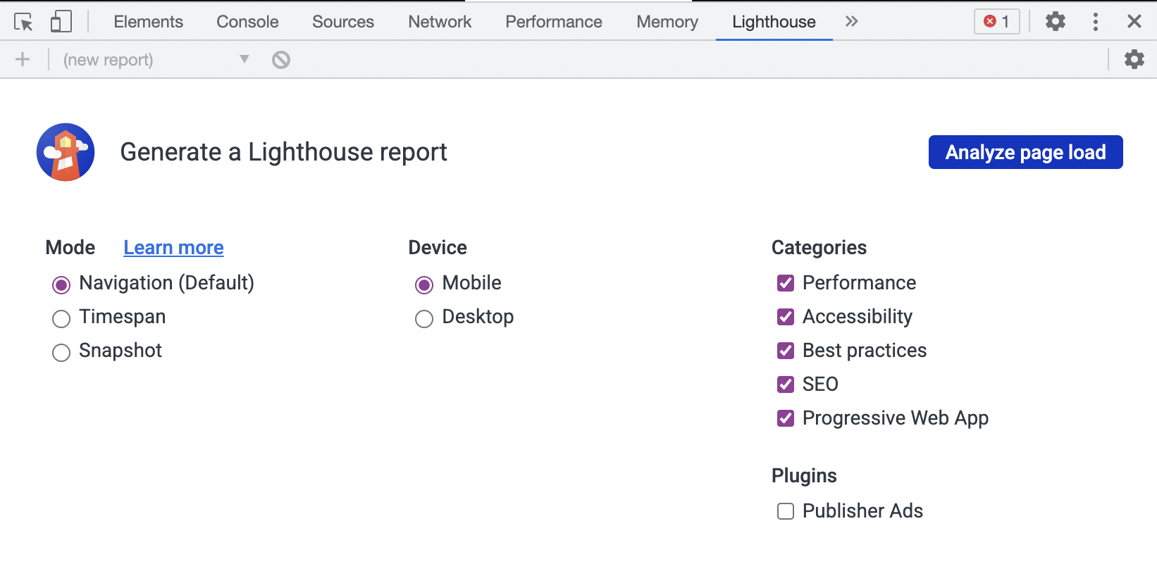 Lighthouse integration in Chrome DevTools.