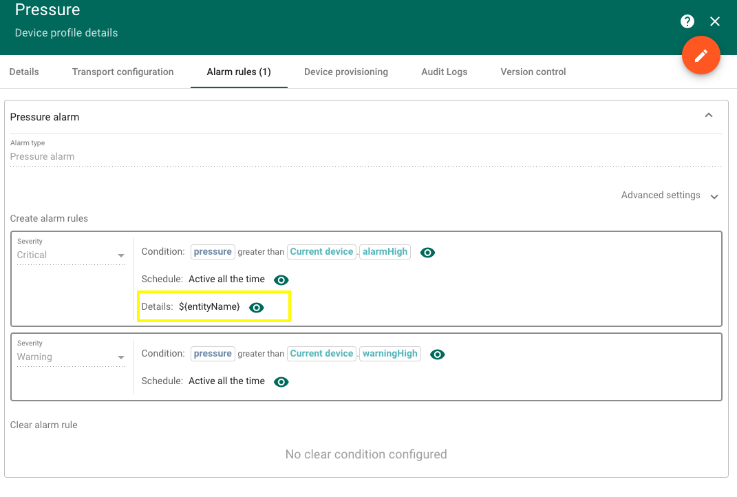 [Question] Adding details to alarms created in the Device Profile using Alarm Rules "not working