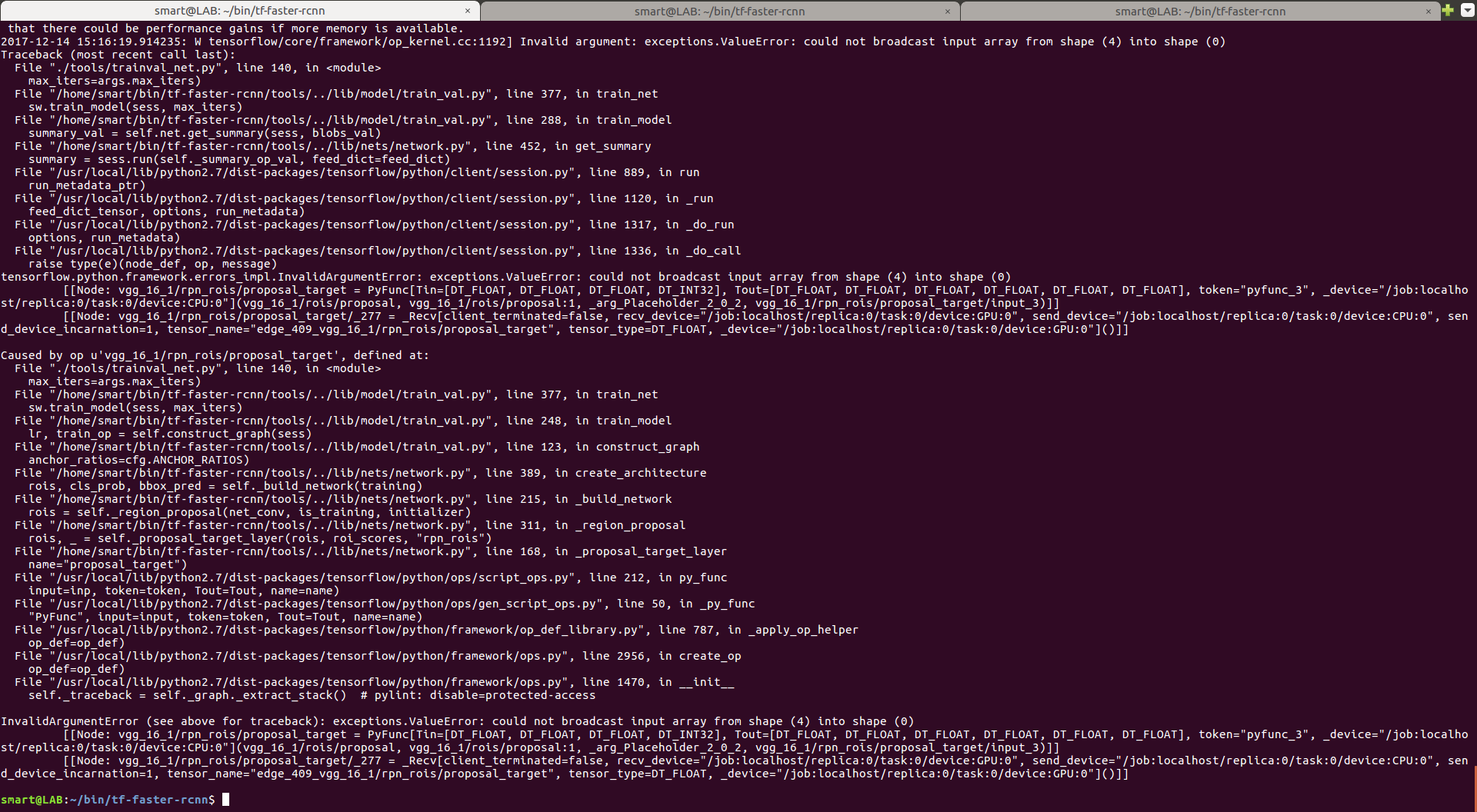 Error during training - input array from shape (4) into shape (0 ...