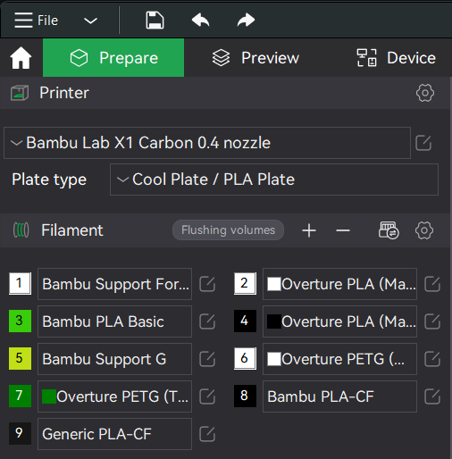 Filemant Tab Filament selection on Prepare tab · Issue #2192 · bambulab/BambuStudio ...