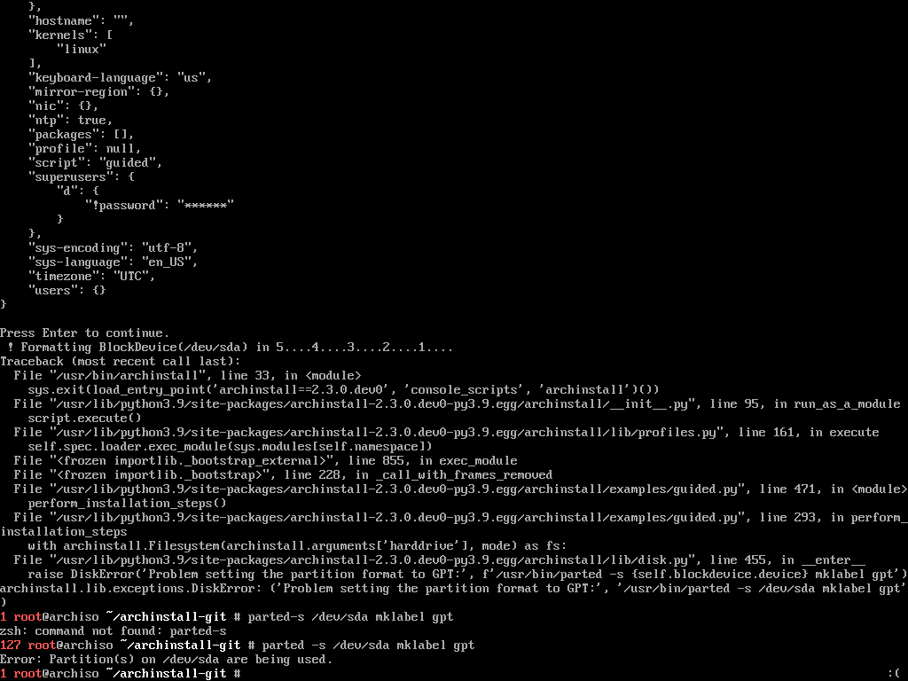 Archinstall does not properly unmount all partitions from a drive ...