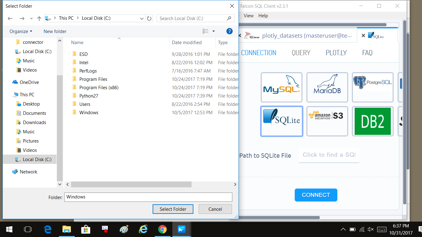 the dialog box for `path to database` does not display .db files on ...