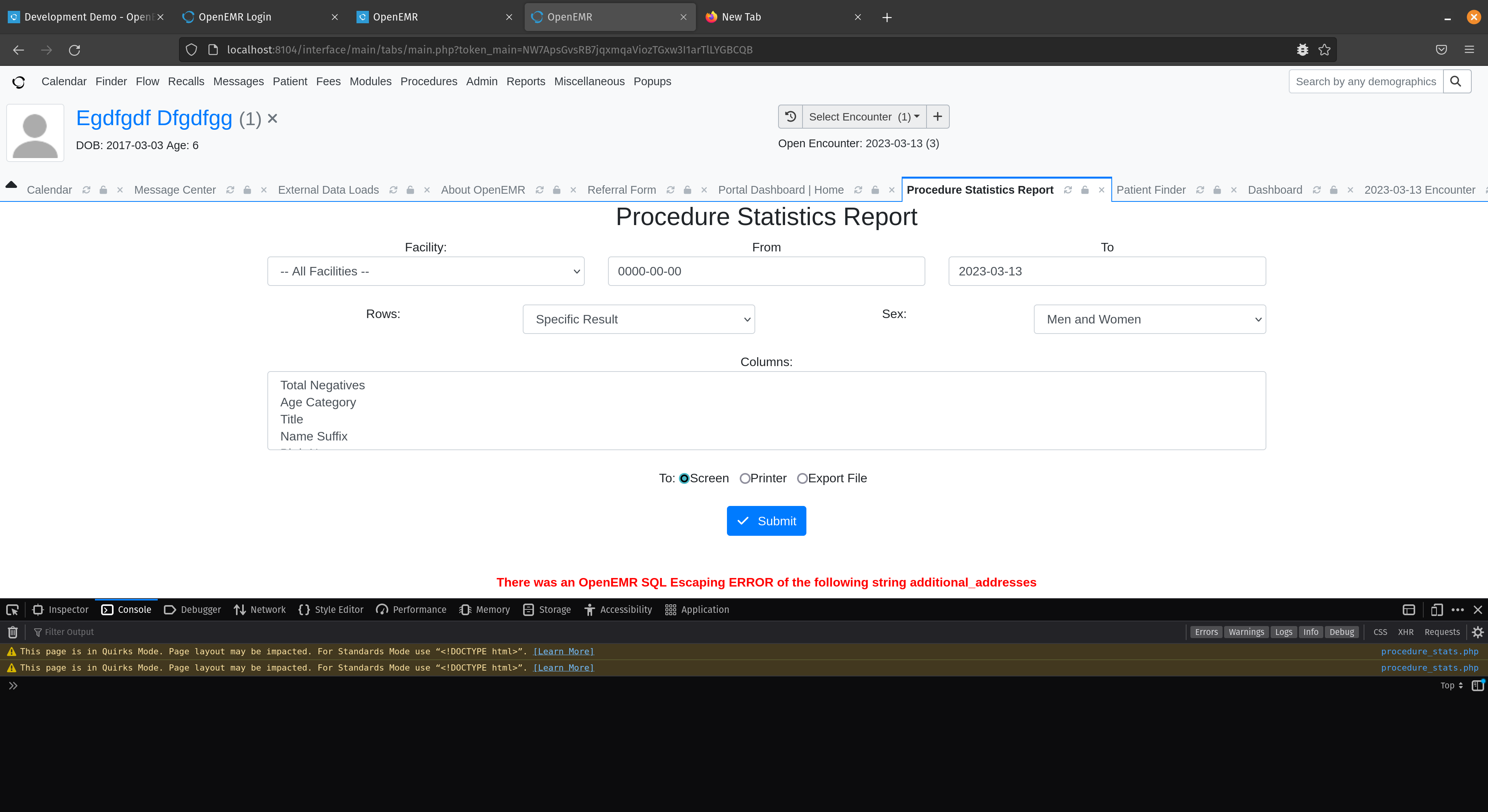 Procedure statistics report breaking with sql error issue 6277