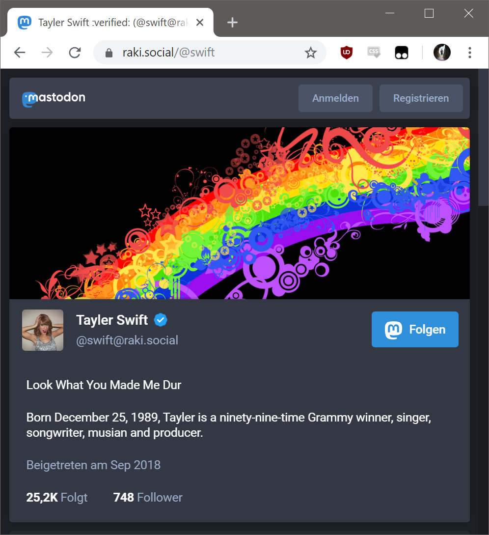 Screenshot of a Taylor Swift profile with the "verified" badge in the name