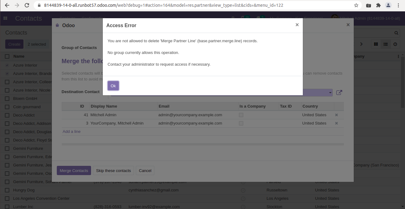 Access rights error on using the partner merge wizard · Issue #71829 ...