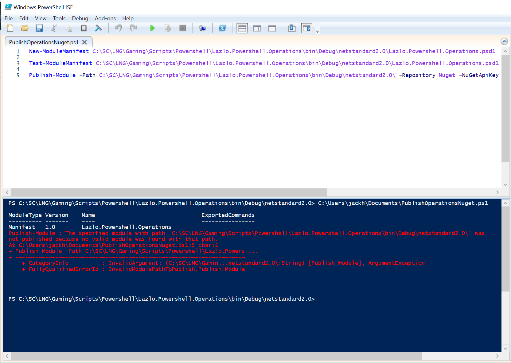 ...was not published because no valid module was found with that path ...