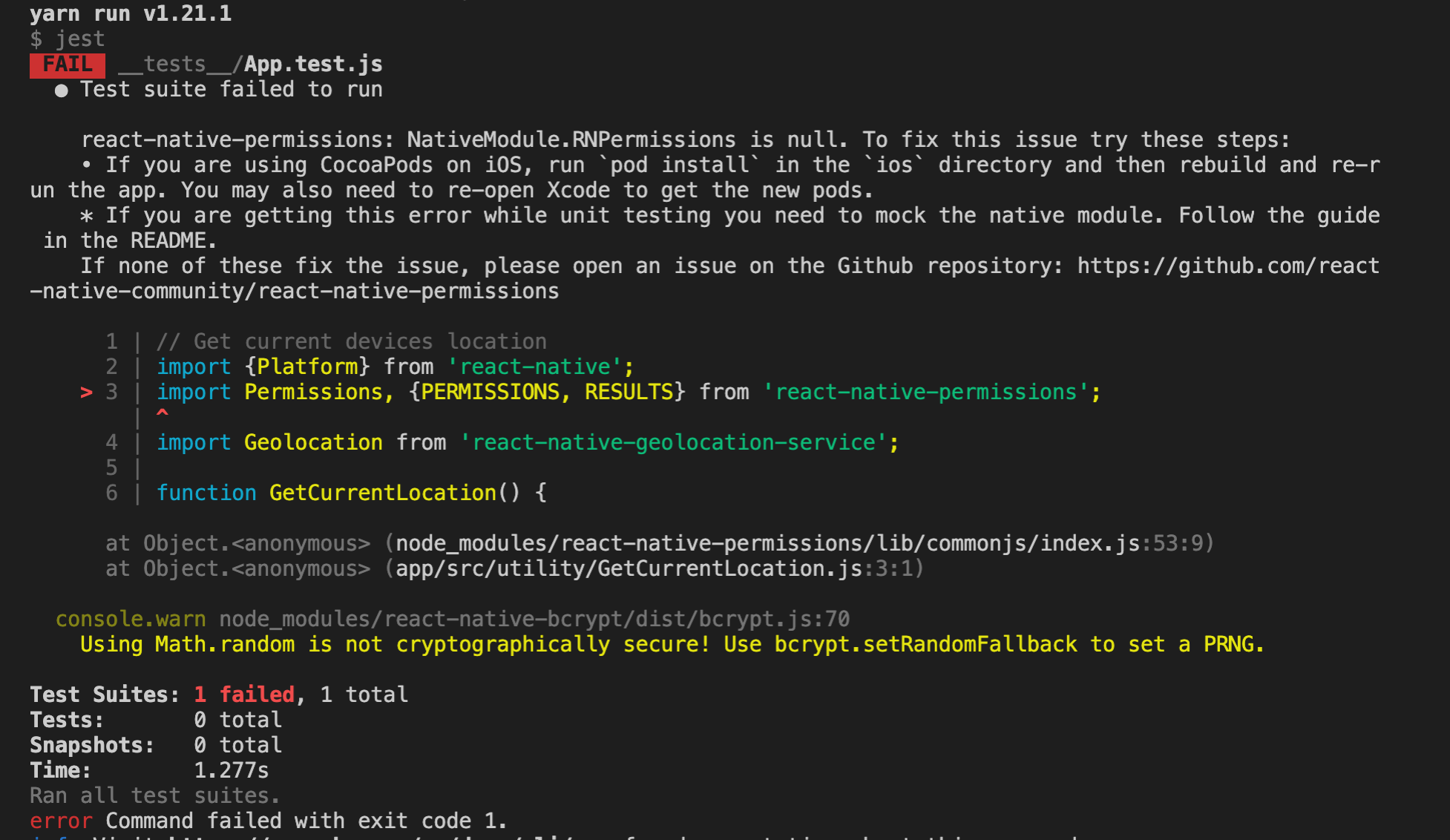 Test Suite Failed To Run With Jest · Issue #432 ·  Zoontek/React-Native-Permissions · Github