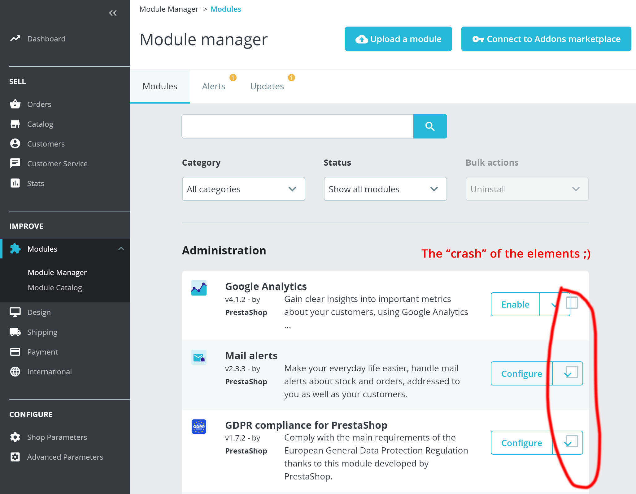 Module manager page responsivity issue - checkbox collide with button ...