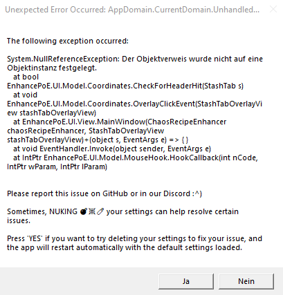 Unexpected Error Occured · Issue #369 · ChaosRecipeEnhancer ...