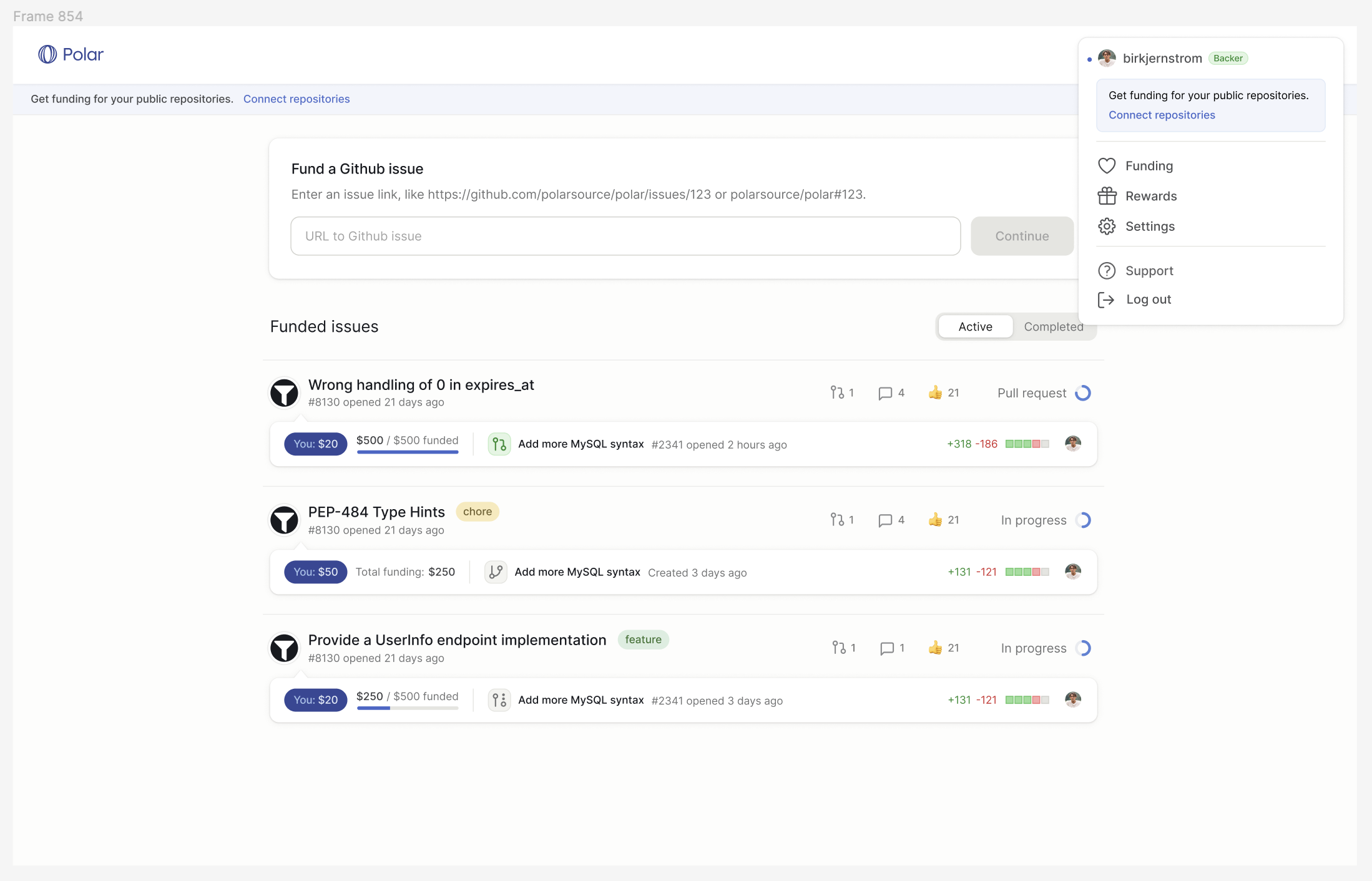 Backer: Updated navigation · Issue #1089 · polarsource/polar · GitHub