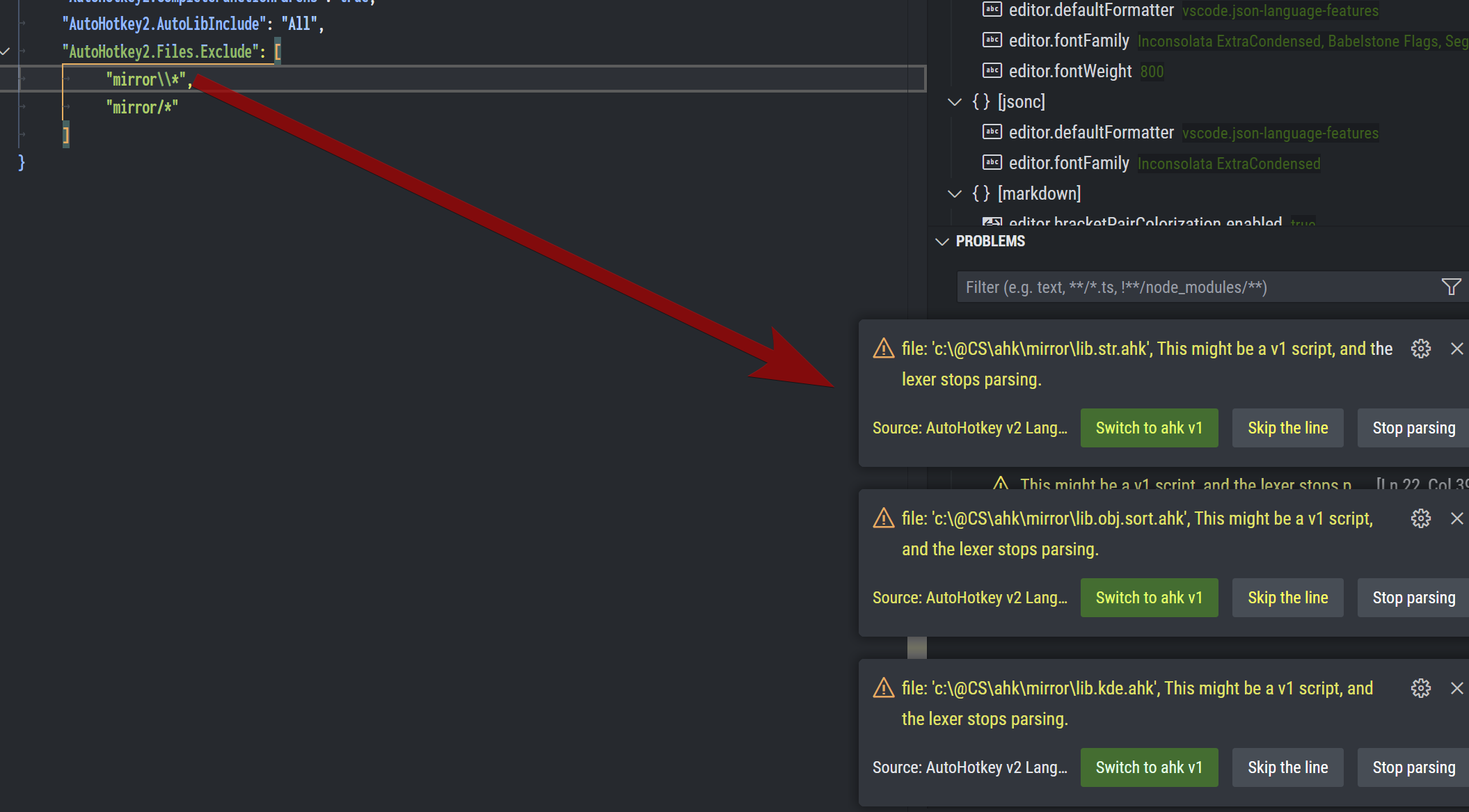 can't get glob pattern exclude to work · Issue 363 · thqby/vscode
