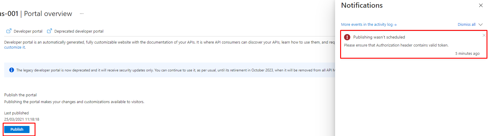 Error Publishing wasn’t - Please ensure that Authorization header ...