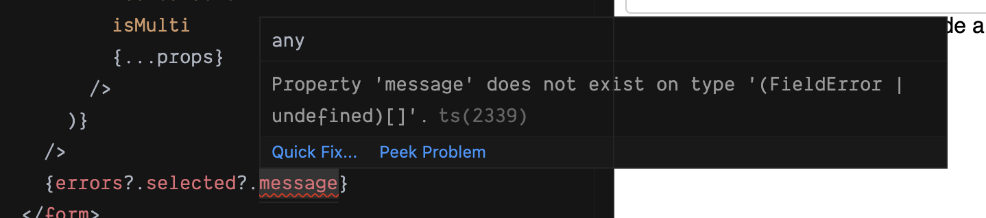 Typescript error when trying to access error message for array field ...