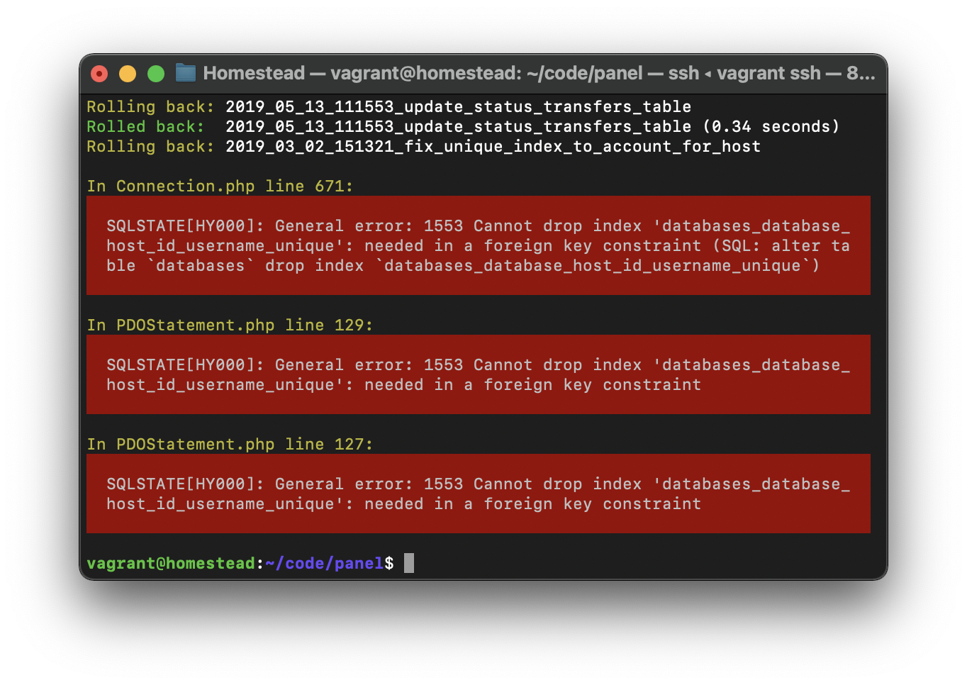 Error when using the command migrate:refresh · Issue #2875 ...