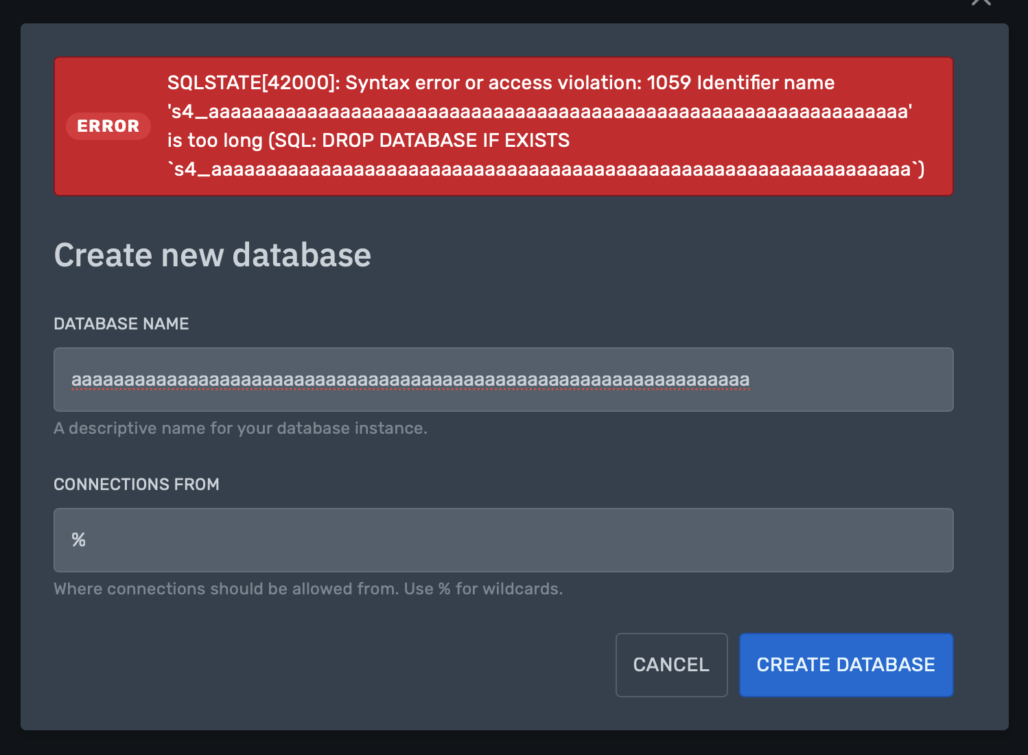 [Database] An error occurs when creating a database with a long name ...