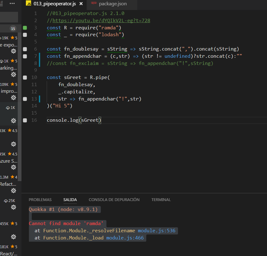 Error: Cannot find module 'ramda' - VSCode 1.18.1 - Quokka.js 1.0.81 ...