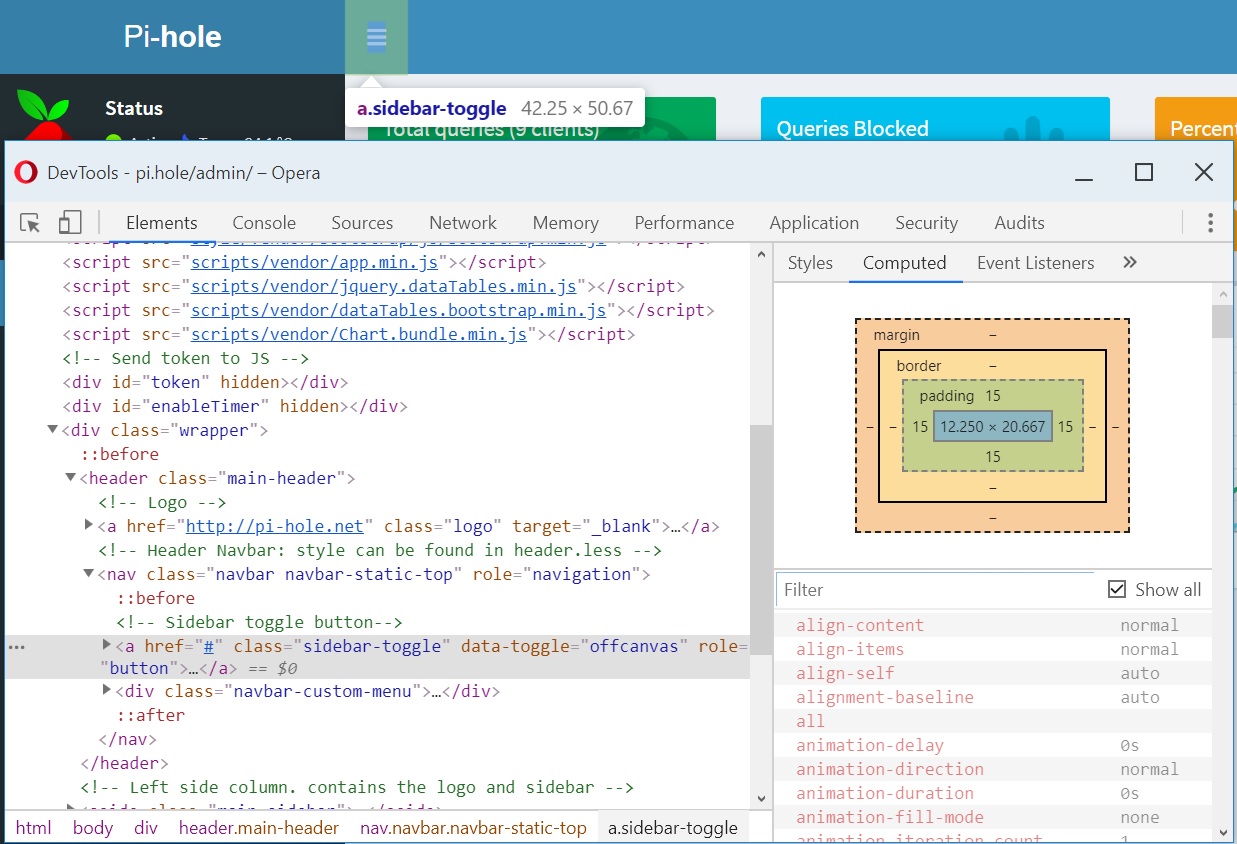 Sidebar toggle icon wrong hight · Issue 945 · pihole/AdminLTE · GitHub