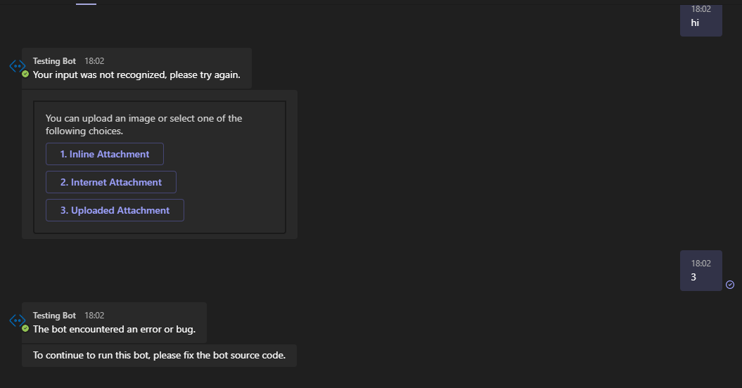 Bot not able to send uploaded attachments to the user in Sample 15 ...