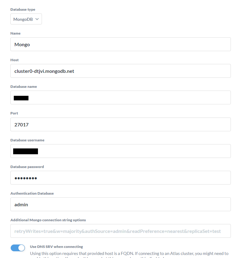 Can not connect to mongodb on cloud from metabase add database form