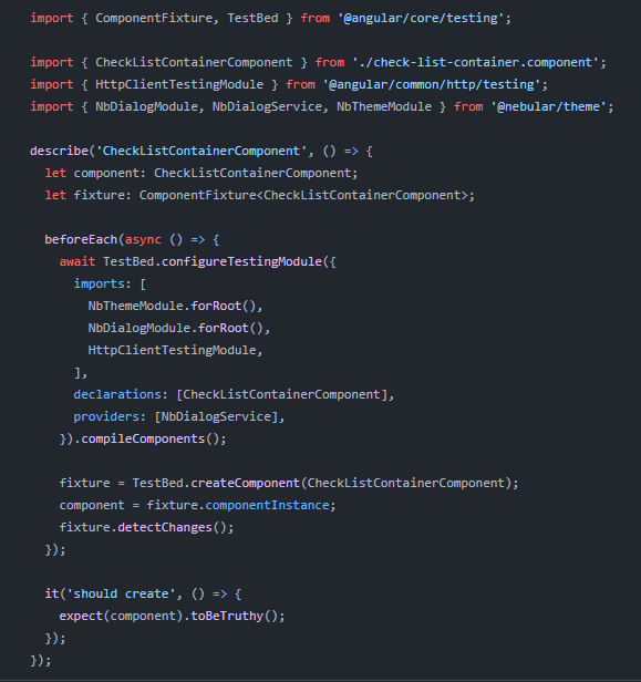 NbDialogService and NbDialgoRef basic Jasmine Unit testing Dialog