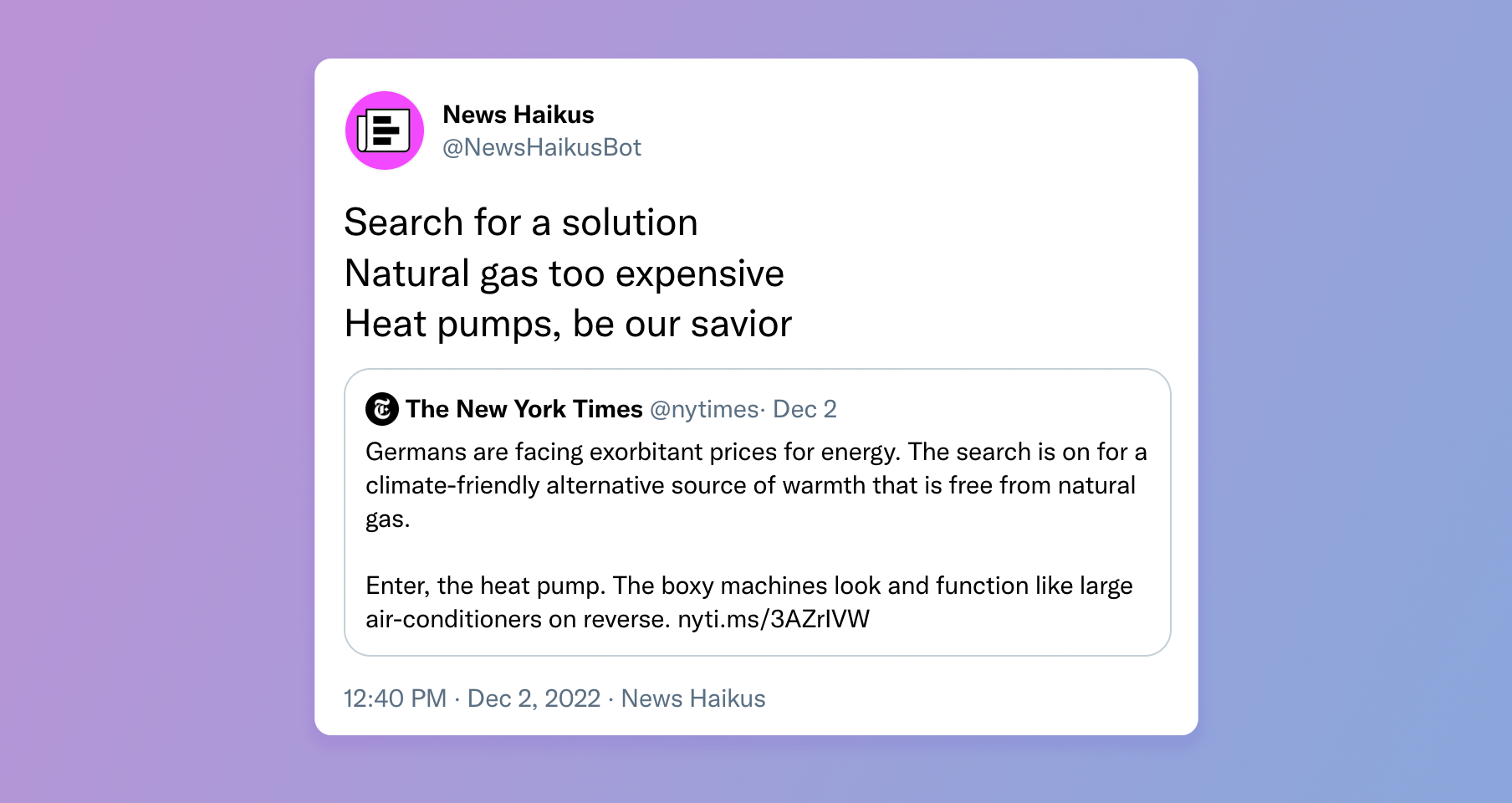 Search for a solution, Natural gas too expensive, Heat pumps, be our savior