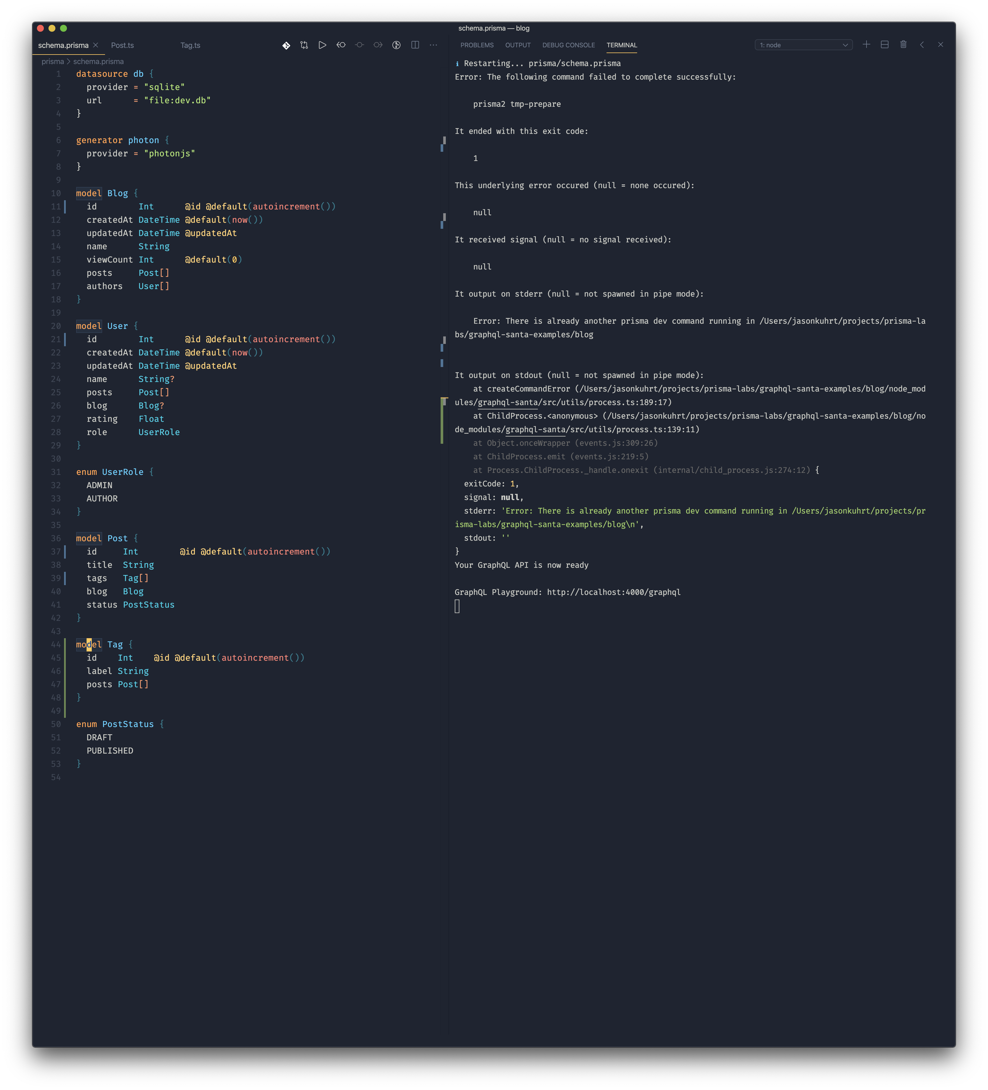 PSL change in dev mode fails with "another prisma dev command ...