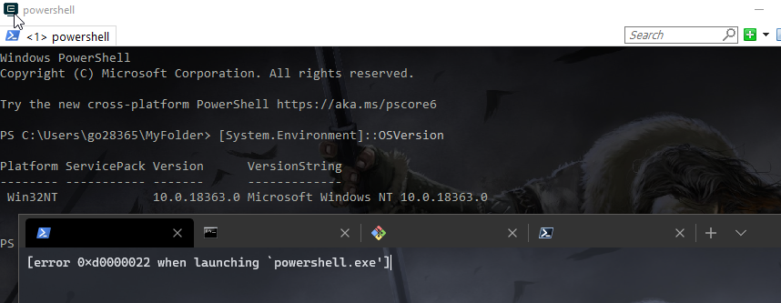 Error 0xd0000022 when launching any shell (PS, cmd, git bash
