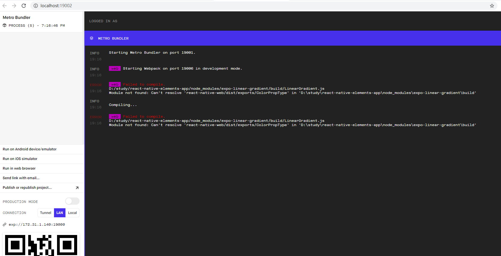 Module not found Can't resolve 'reactnativeweb/dist/exports