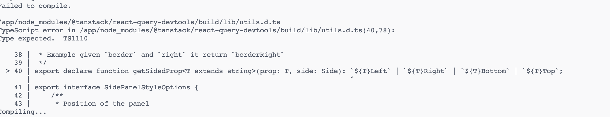 TypeScript error in /app/node_modules/@tanstack/react-query-devtools ...