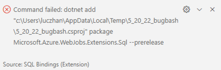 SQL Binding - Display detailed error information when dotnet add ...