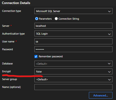 New encrypt option defaults to true even if connection previously was ...