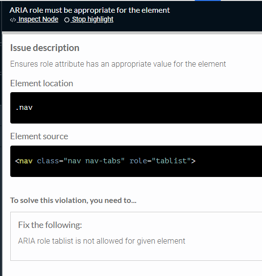 Tabs component give axe accessibility violation · Issue 5530 · react