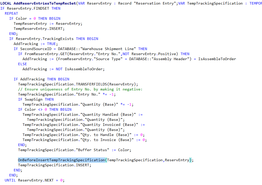 Page 6510 Item tracking lines function AddReservEntriesToTempRecSet ...