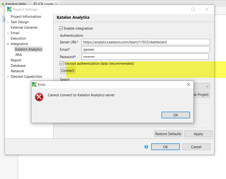 [Bug] Cannot connect to Katalon Analytics Server · Issue #21 · katalon ...