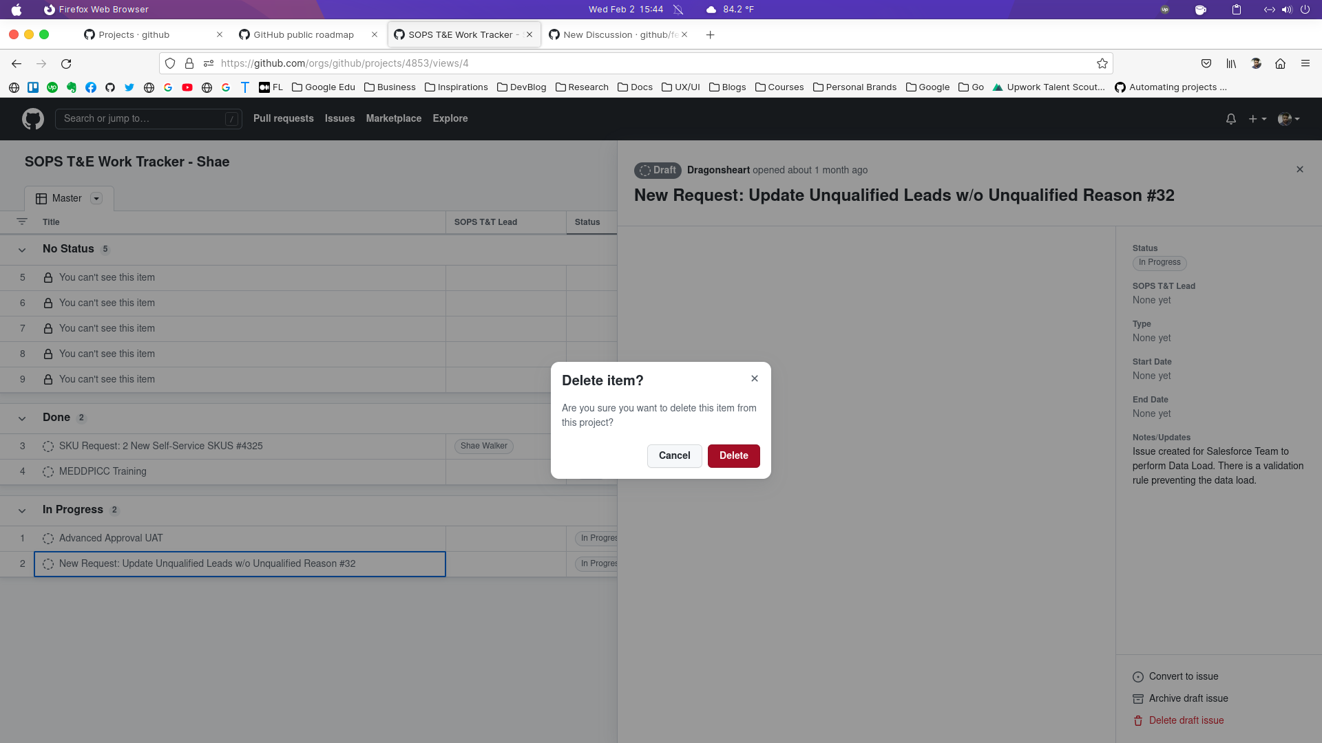 [Projects Beta] Why do I get the option to delete Draft on public ...