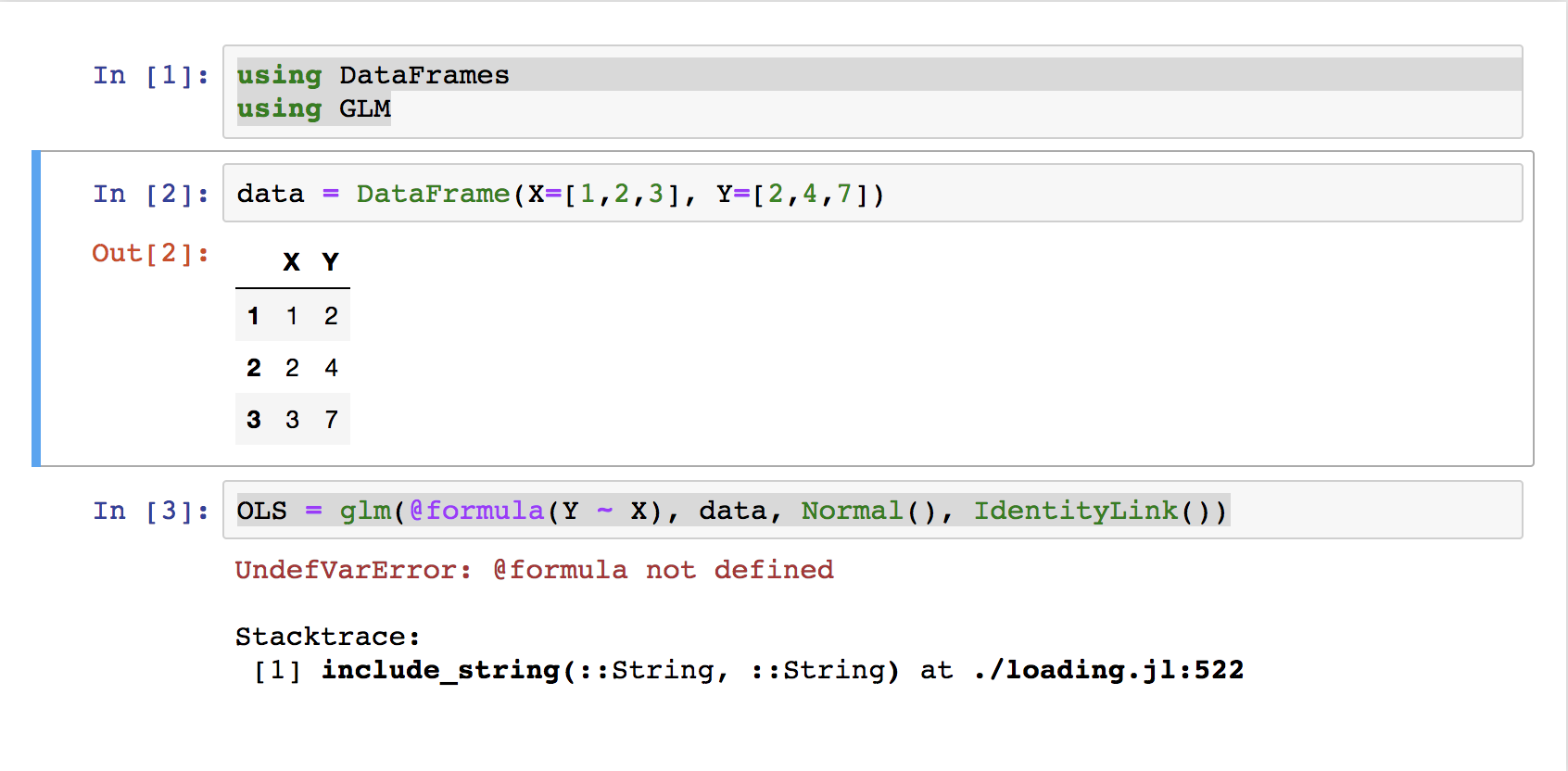UndefVarError: @formula not defined · Issue #202 · JuliaStats/GLM.jl ...