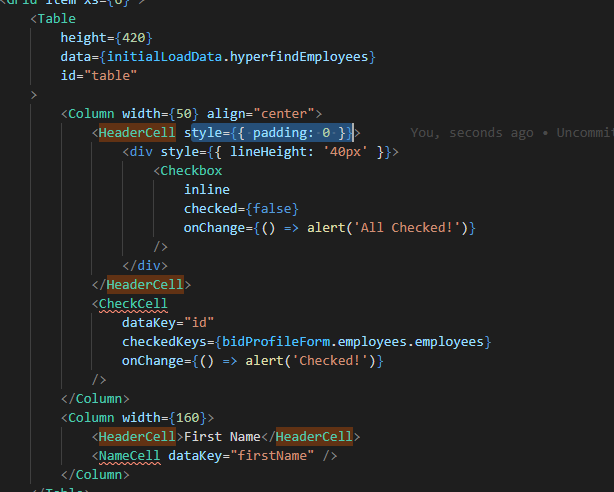 Custom column table with checkboxes example is not aligned properly ...