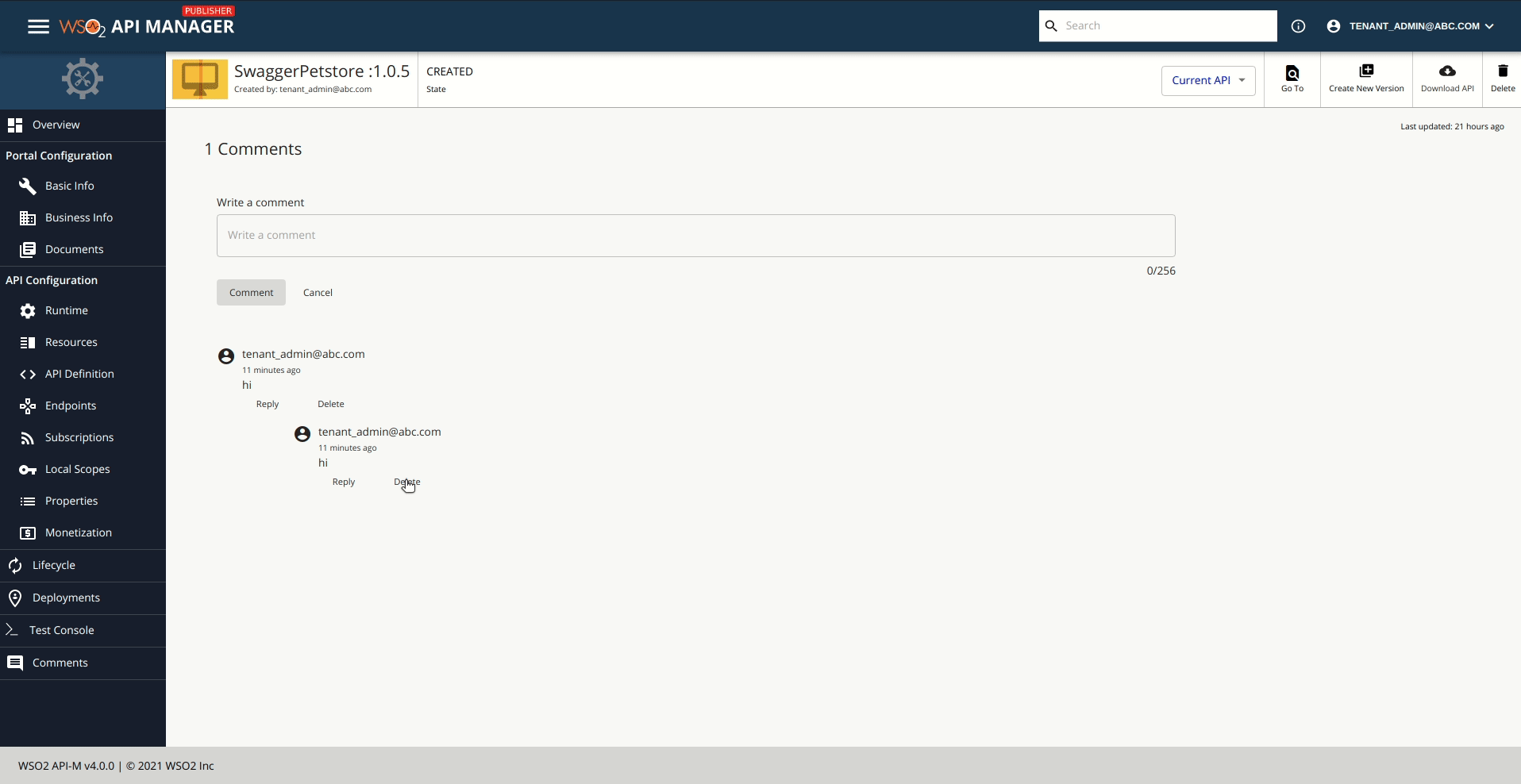 Delete Comment Option Does Not Work For Tenant User Issue 10345