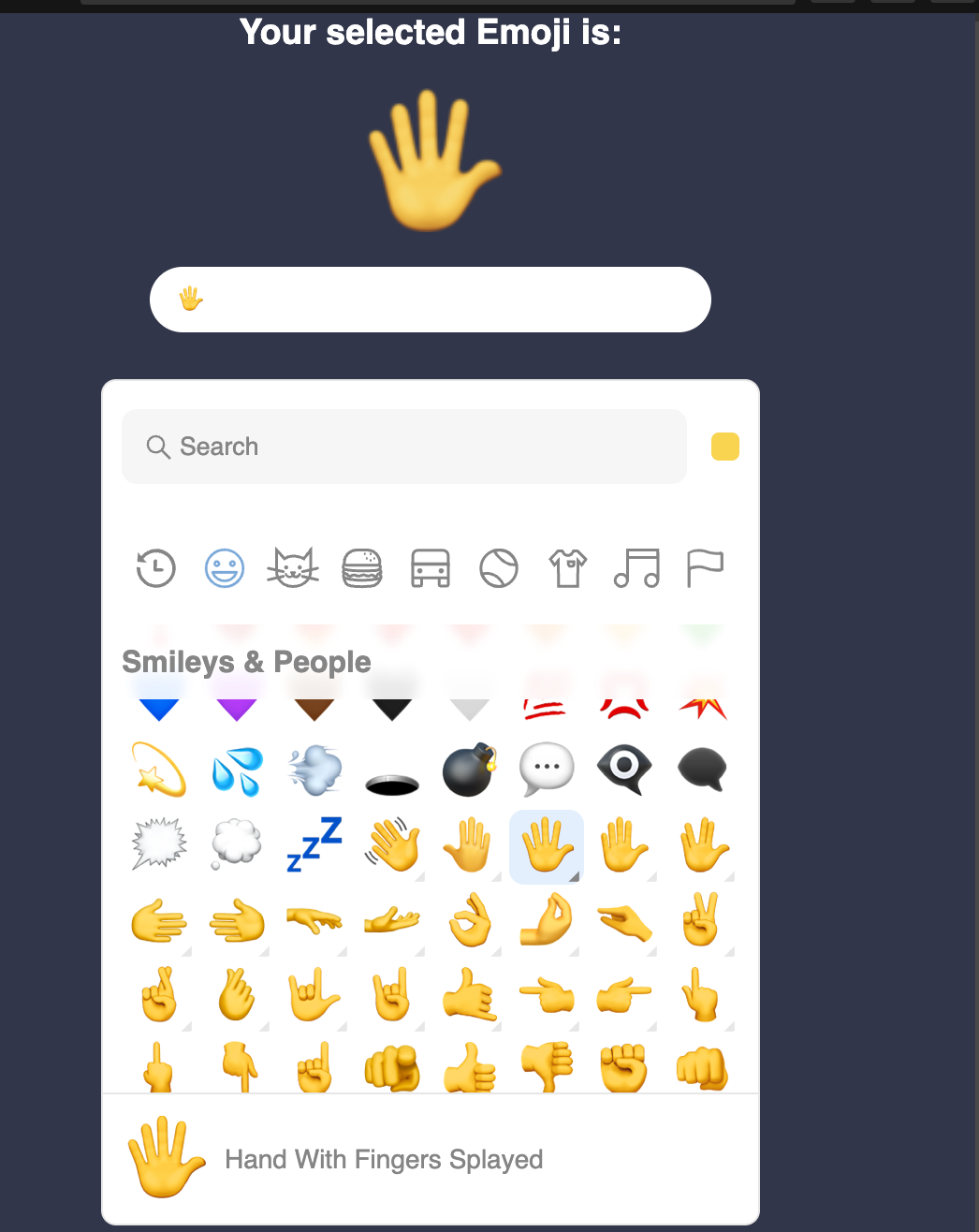 can't select "hand with fingers splayed" emoji in any skin colour other