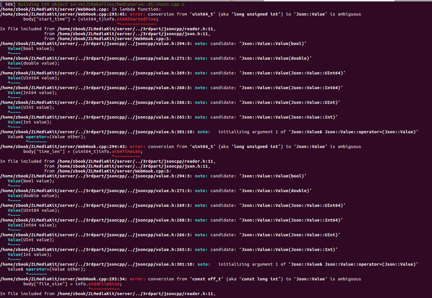 jsoncpp 类型不支持 · Issue #31 · ZLMediaKit/ZLMediaKit · GitHub