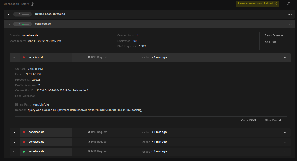 Connection blocked by 3rd party DNS isn't shown in connection history ...