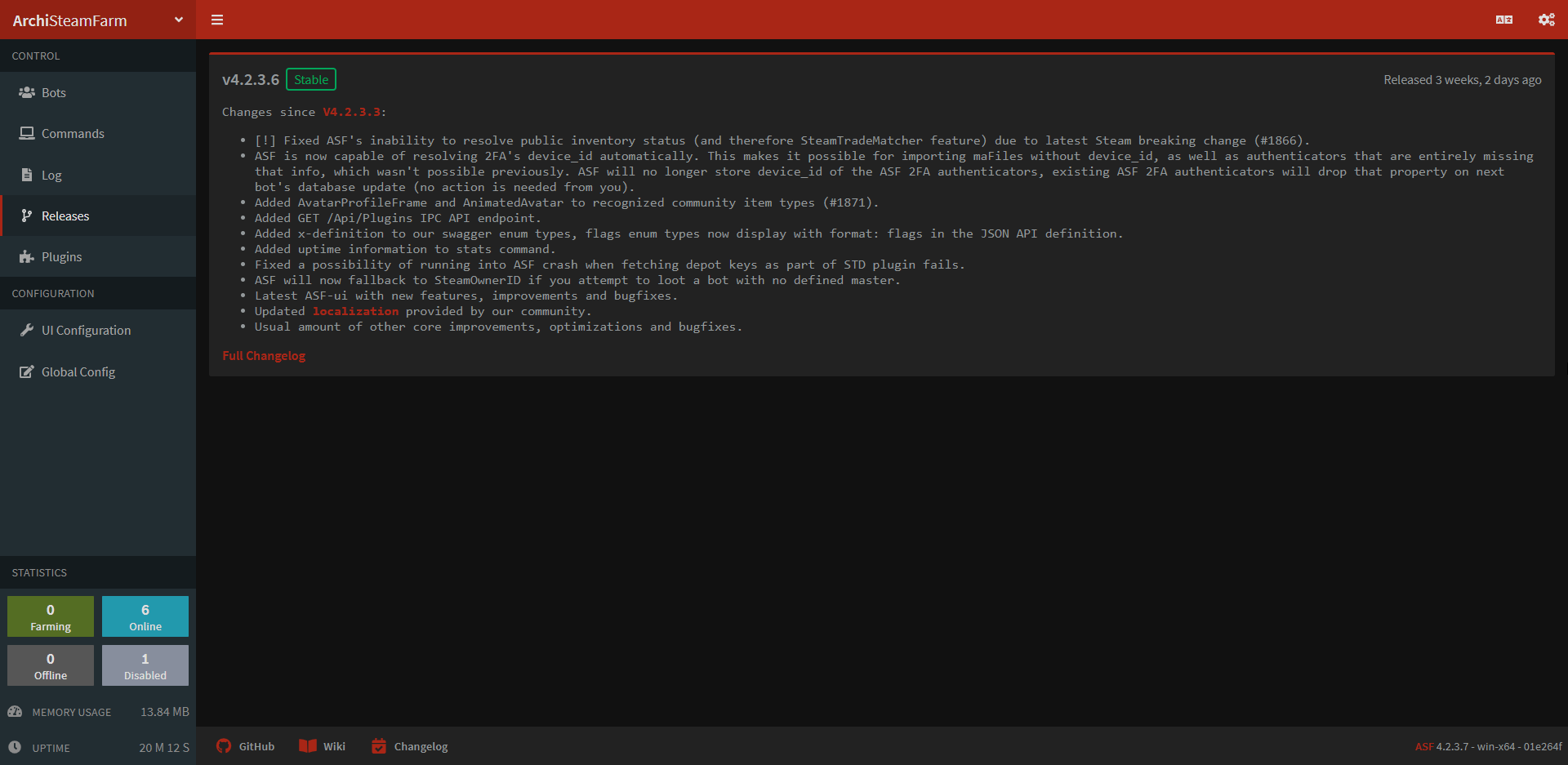Asf Ui Doesn T Show Changelog Issue 1070 Justarchinet Asf Ui Github