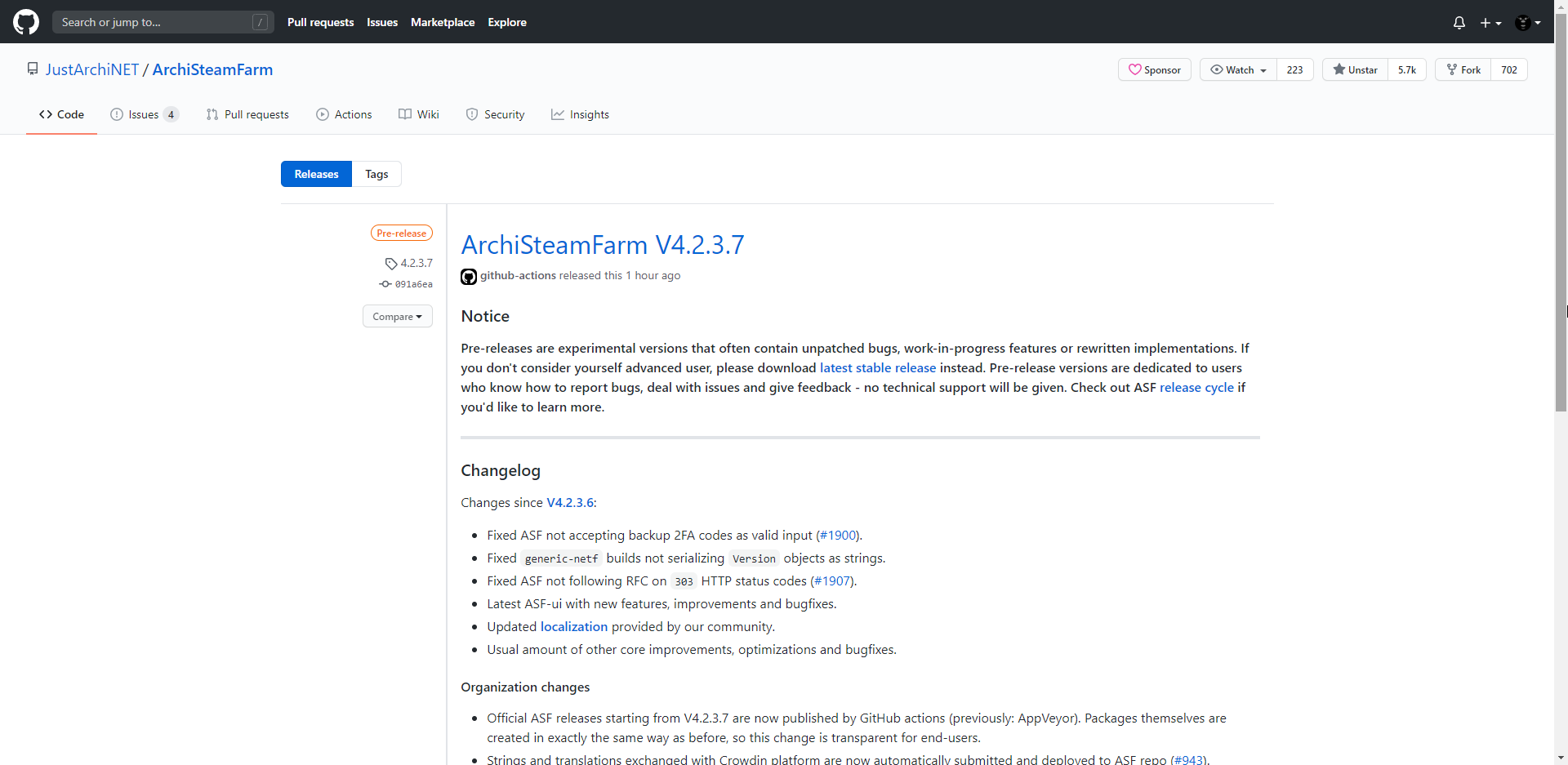 ASF-ui doesn't show changelog · Issue #1070 · JustArchiNET/ASF-ui · GitHub